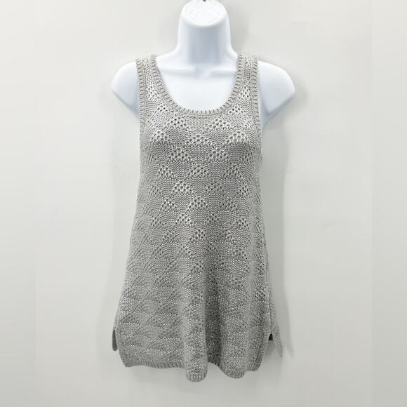 Anthropologie Moth Sana Foiled Silver Metallic Knit Tank Top XS X-Small Anthro - Picture 2 of 8